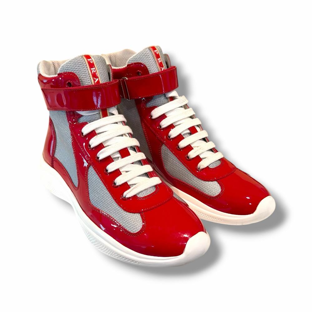 Prada America Cup High-Top Patent Leather Sneaker ‘Red’ | Size 8UK(9US)